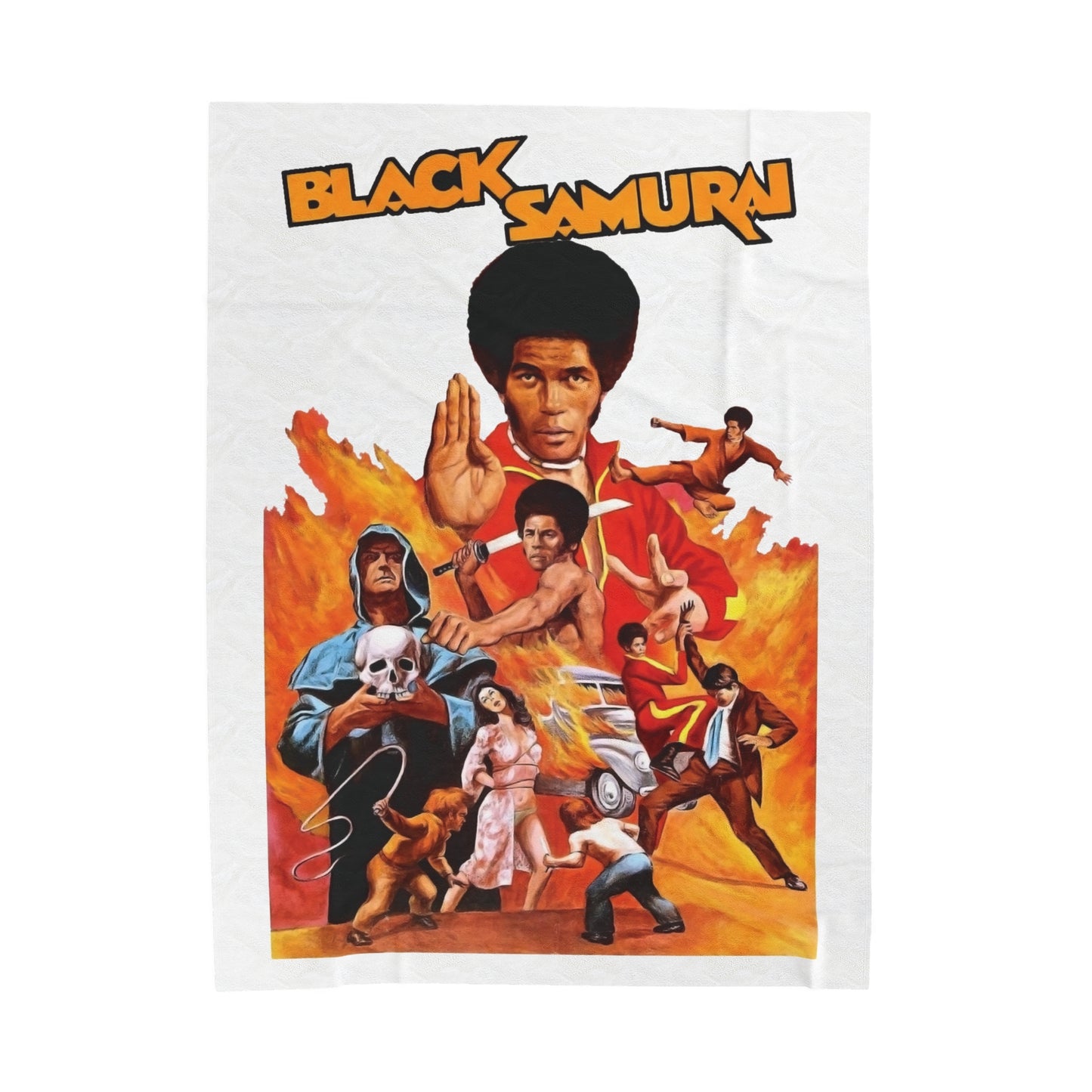 Black Samurai Velveteen Plush Blanket